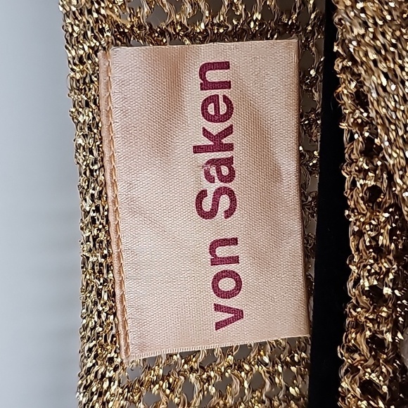 von Saken Gold Metallic Open Knit Mesh Pullover Sweater Vintage - Picture 3 of 10